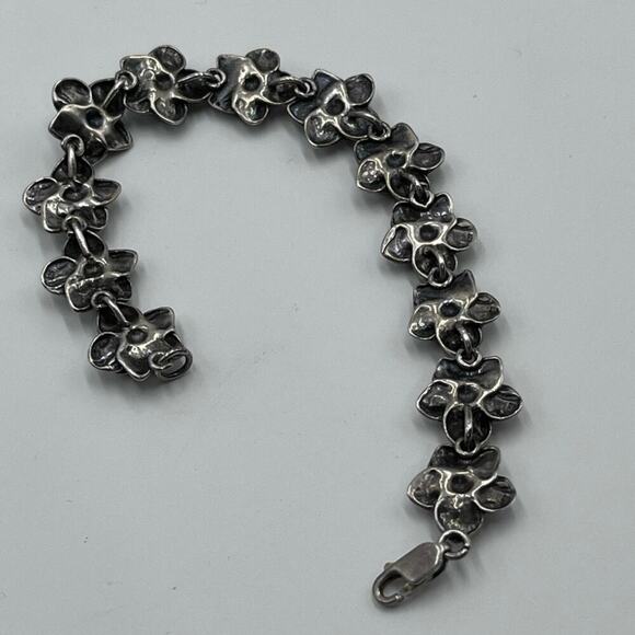 Sterling Silver Marked 925 Rose Flower Linked Feminine Oxidized bracelet 22 Gr - Picture 8 of 14